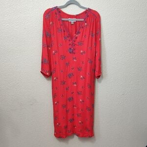 Old Navy Maternity Red Blue 3/4 Sleeve Floral Tunic Midi Knee Length Dress Large